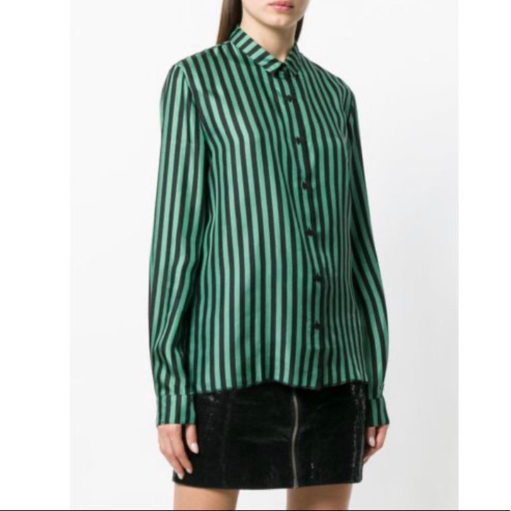 RtA Green and Black Oversized Silk Striped Shirt - Picture 2 of 4